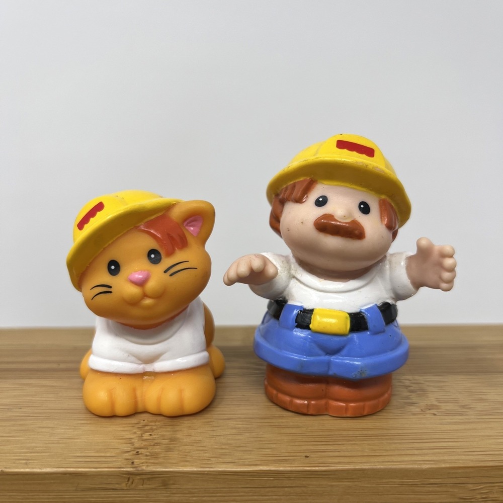 Fisher Price Little People Construction‎ worker & Cat 1998 Rare Vintage